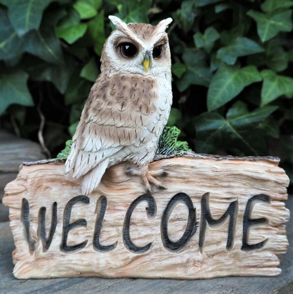 茶フクロウの置物 ふくろうウエルカム N14029 鳥 とり 動物 オーナメント オブジェ ガーデン ガーデニング 置物 縁起物拍卖