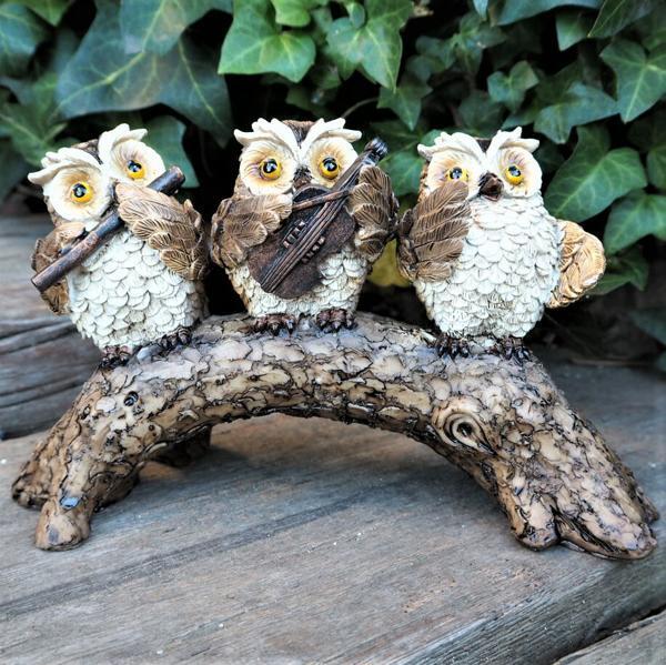 茶フクロウの置物 ふくろうトリオ楽隊 0007KLXC オウル 鳥 とり 動物 オーナメント オブジェ ガーデニング 縁起物拍卖