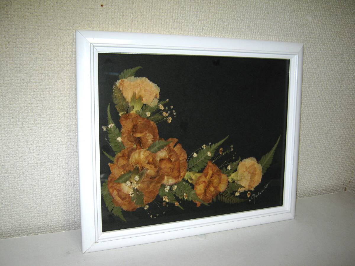 【フラワーアート ハンドメイド】押し花 額縁 ホワイトフレーム セピア色 レトロ おしゃれ アンティーク インテリア ヴィンテージ拍卖