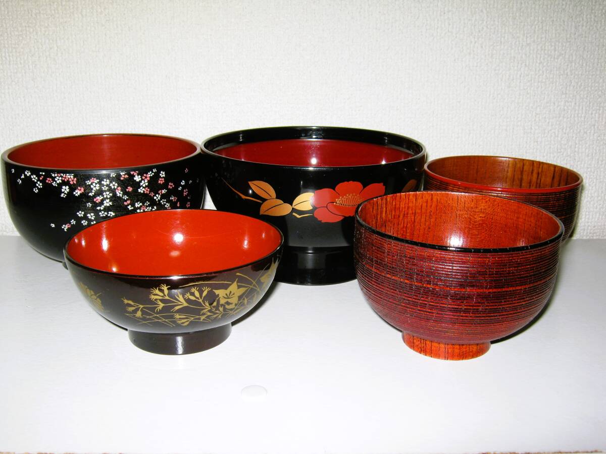 【どんぶり 丼 お椀 5個セット】鉢 碗 ボウル ボール 和食器 お洒落 花柄 まとめ売り 和風 ブラウン 茶色 黒 サクラ 桜 春 おおてなし 上品拍卖