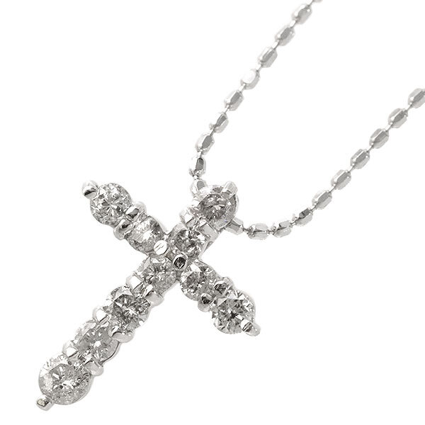 送料無料 本物 ダイヤモンドネックレス K14WGホワイトゴールド ダイヤ0.30ct クロス 十字架 ペンダント レディースアクセサリー おしゃれ拍卖