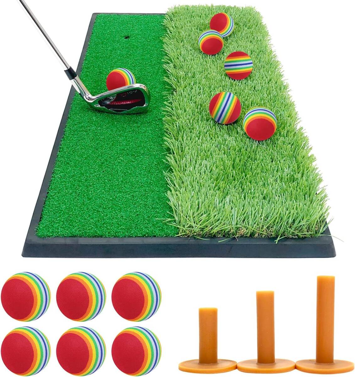 【新品】 GolfStyle ゴルフマット ゴルフ 練習 マット 素振り スイング 練習器具2WAY芝(35mmラフ芝+フェアウェイ) Eボール(レッド)拍卖