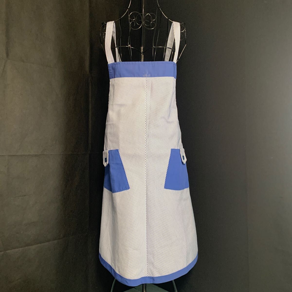 エプロン ストライプ 水色 青 (A-2285)拍卖