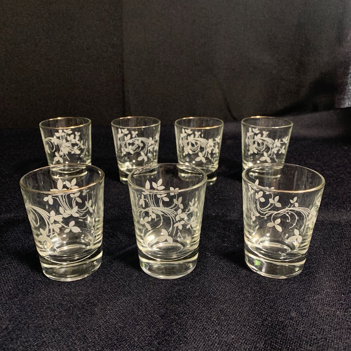 ショットグラス リーフ柄 花柄 エッチングショット グラス 7個セット レトロ (A-2412)拍卖