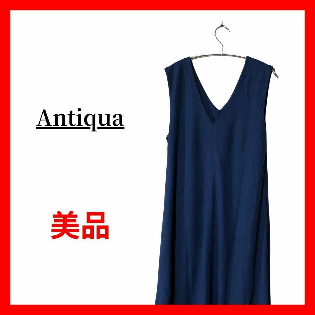 antiqua レディース Vネック ノースリーブワンピース 紺 B1756拍卖