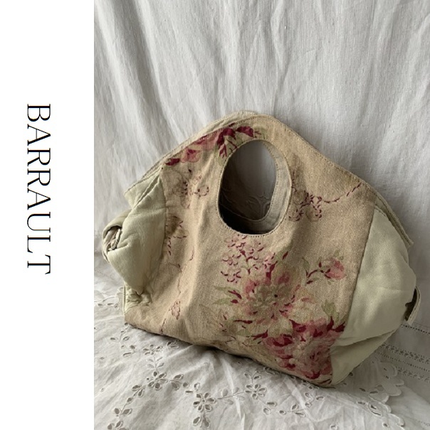 BARRAULT バロー 本革 レザー 花柄 バッグ 麻リネン リボン レディース鞄 Bag拍卖