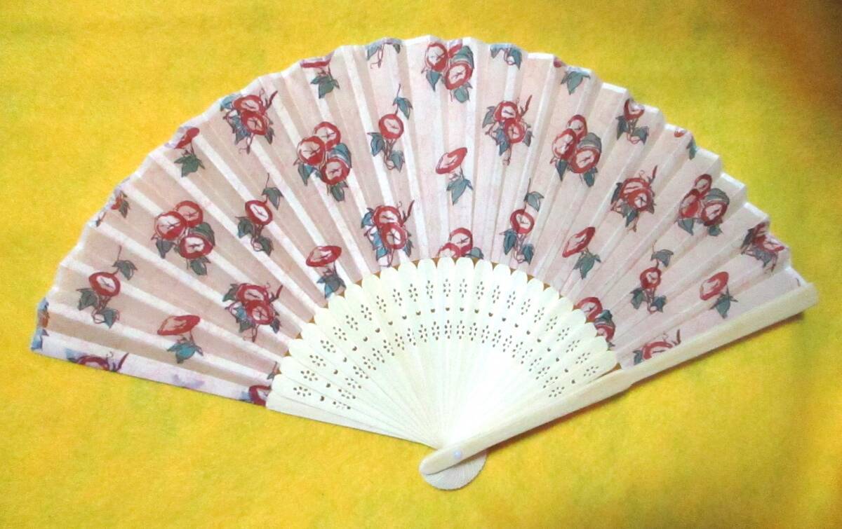 送料無料!【 朝顔 扇子 布タイプ ピンク系 】21㎝ 天然竹 あさがお フラワー 花 和 せんす うちわ 浴衣 着物拍卖