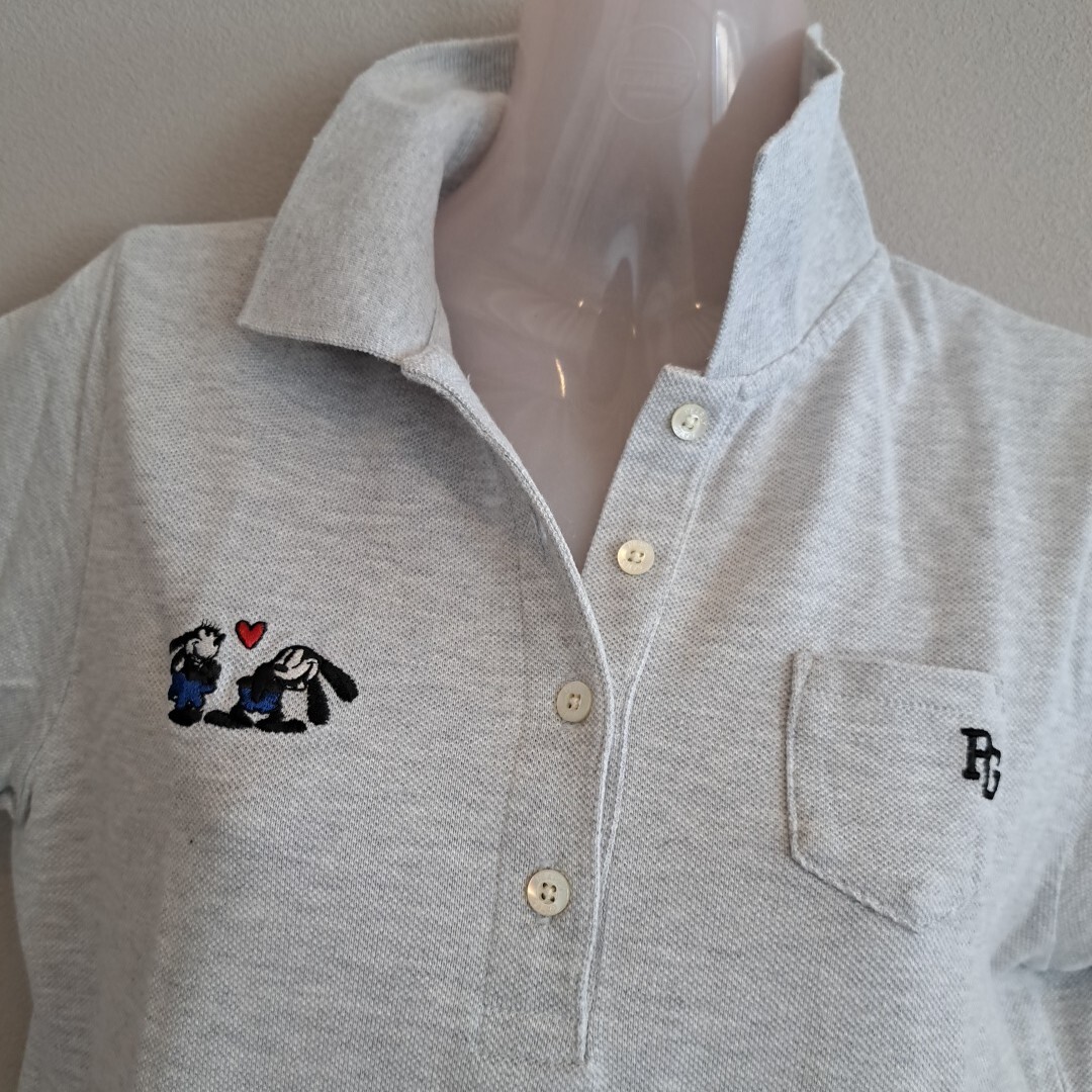 パーリーゲイツ pearlygates 半袖ポロシャツ トップス ゴルフウェア グレー ディズニーコラボ ラッキ-ラビット サイズ0拍卖