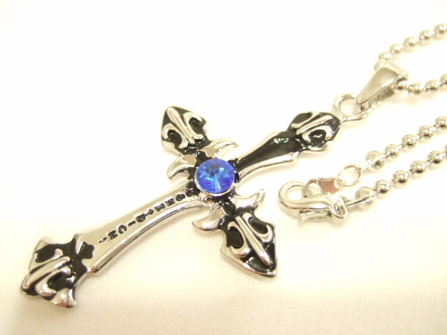 横浜最新 魅惑のブルーストーン十字架♪クロスペンダント&チェーン50cm メンズレディース 守護魔除け 送料無料ξbalnξξネックレス73拍卖