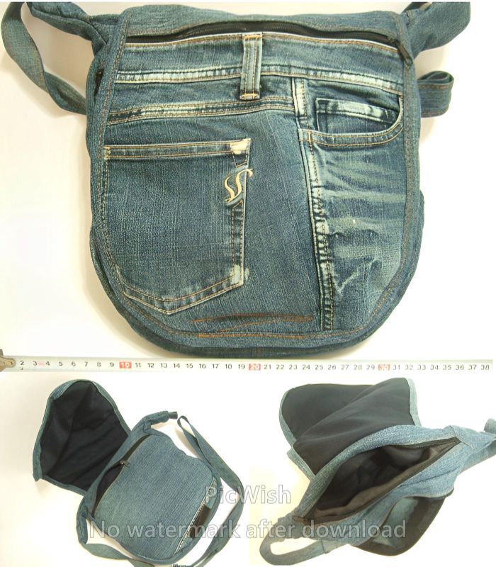 横浜最新 魅惑のデニムかぶせ付きショルダーバッグ♪3連チャックリメイクオリジナルバッグ 横巾32cm 縦32cmマチ6.5cm送料無料ξblξ ξm70拍卖