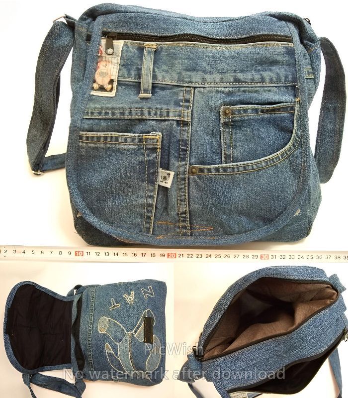 横浜最新 魅惑のデニムかぶせ付きショルダーバッグ♪リメイクオリジナルバッグ角型青 横巾約25cm 縦28cm マチ8.5cm 送料無料ξblξ ξ74拍卖