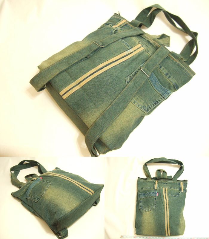 横浜最新 魅惑のデニム リュック&トートツーウェイバッグ♪リメイクオリジナルバッグ 横巾30cm縦39cm マチ8.5cm底板付 送料無料ξblξ ξ79拍卖