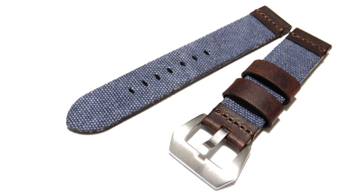 高品質 帆布&本革 ハイブリッド ネイビー系 20mm (ハミルトンやミリタリーなどに) 56HMPLT18拍卖