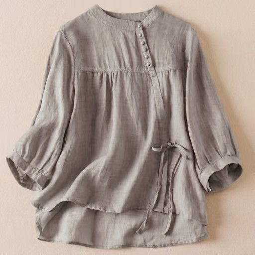 お色選択夏物チュニック長袖チュニックレディース七分袖ブラウス無地チュニック体型カバー大きいサイズゆったりトップスシンプルグレー拍卖