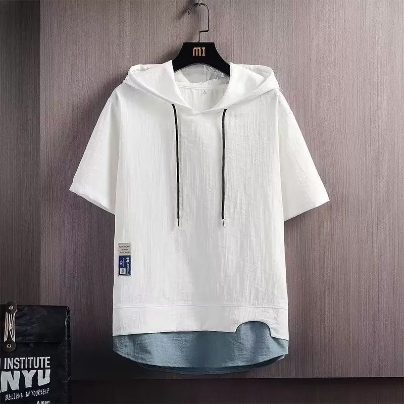 人気推薦フード付きTシャツ 半袖パーカー メンズ パーカー 切り替え 半袖 パーカー メンズお色選択可拍卖