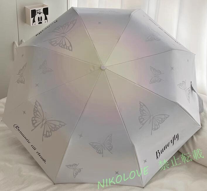 新品晴雨兼用 折りたたみ傘 夏 3つ折り 日傘 UVカット 遮光 遮熱 日焼け防止 高温対策 雨傘 日よけ 紫外線カット 99cm 蝶々柄 LJ847拍卖
