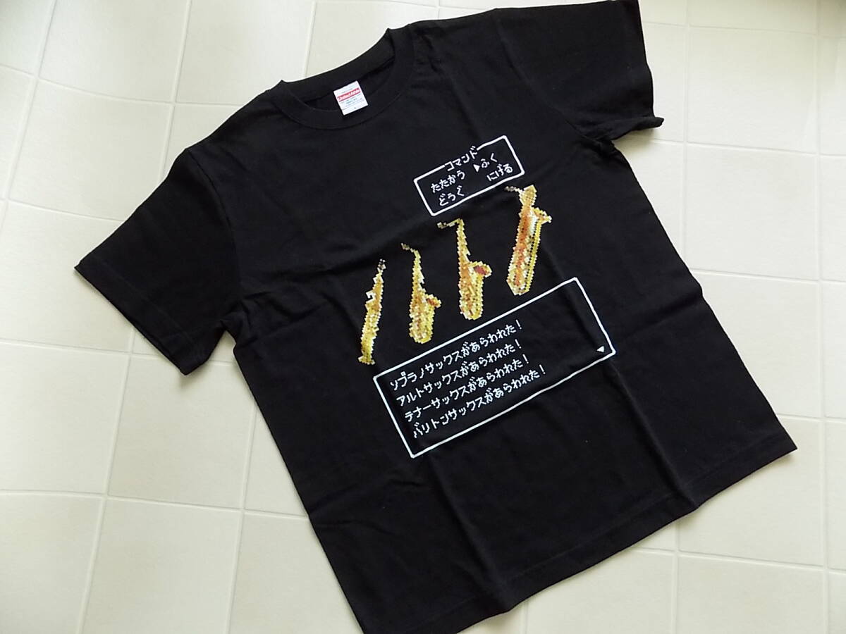 未使用☆SAXサックス・ゲーム風ドット画☆Tシャツ☆吹奏楽☆サイズ S☆ソプラノ・アルト・テナー・バリトン拍卖