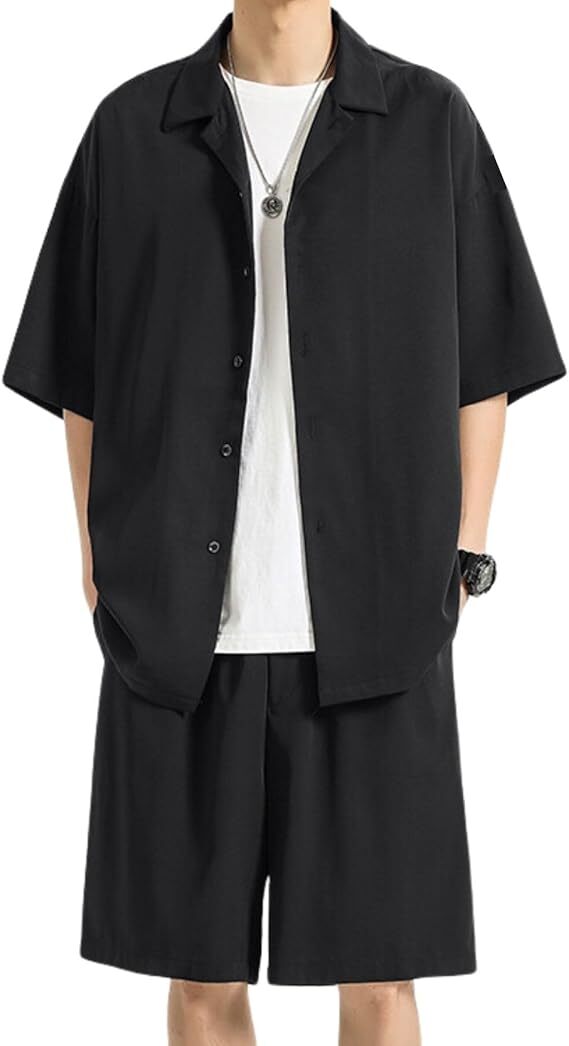 Lサイズ シャツ メンズ 上下セット 夏 セットアップ 半袖 ハーフパンツ カジュアル 大きいサイズ 拍卖