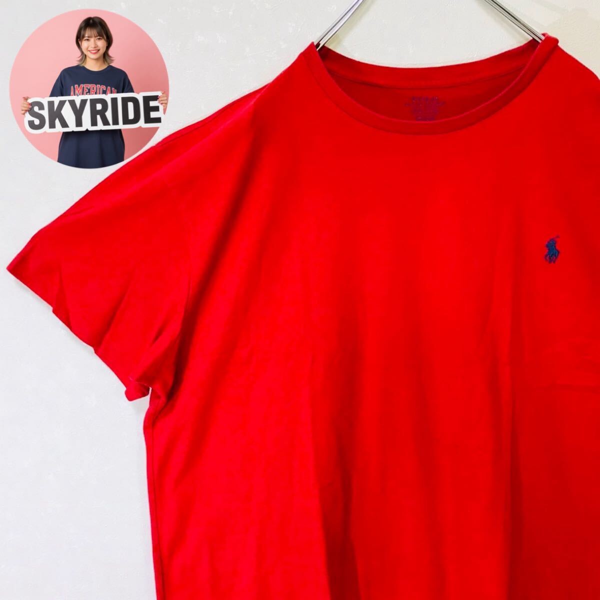 【人気】POLO RALPH LAUREN ポロラルフローレン メンズ ビッグシルエット ワンポイント ポニーロゴ刺繍 Tシャツ レッド XXL 古着 #TT0204拍卖