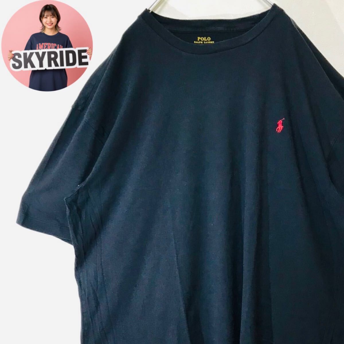 【美品】POLO RALPH LAUREN ポロラルフローレン メンズ ワンポイントロゴ ポニー刺繍 ビッグシルエット Tシャツ ブラック 2XL 古着 #TT0210拍卖