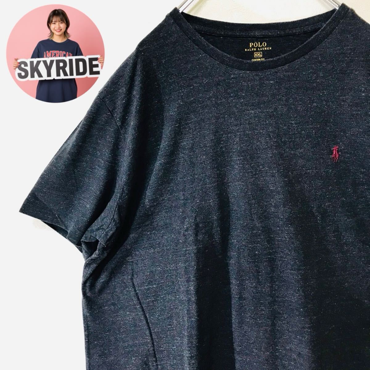 【美品】Polo Ralph Lauren ポロラルフローレン 00s メンズ ビッグシルエット ワンポイントロゴ ポニー刺繍 Tシャツ 黒 XXL 古着 #TT0215拍卖