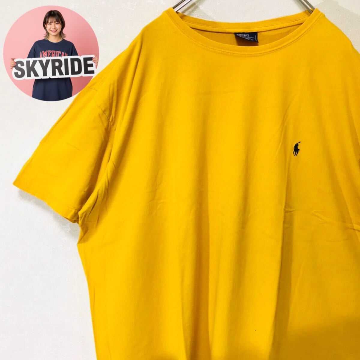 Polo Ralph Lauren ポロラルフローレン メンズ 90s ビッグシルエット ワンポイントロゴ ポニー刺繍 Tシャツ イエロー XL 古着 #TT0216拍卖