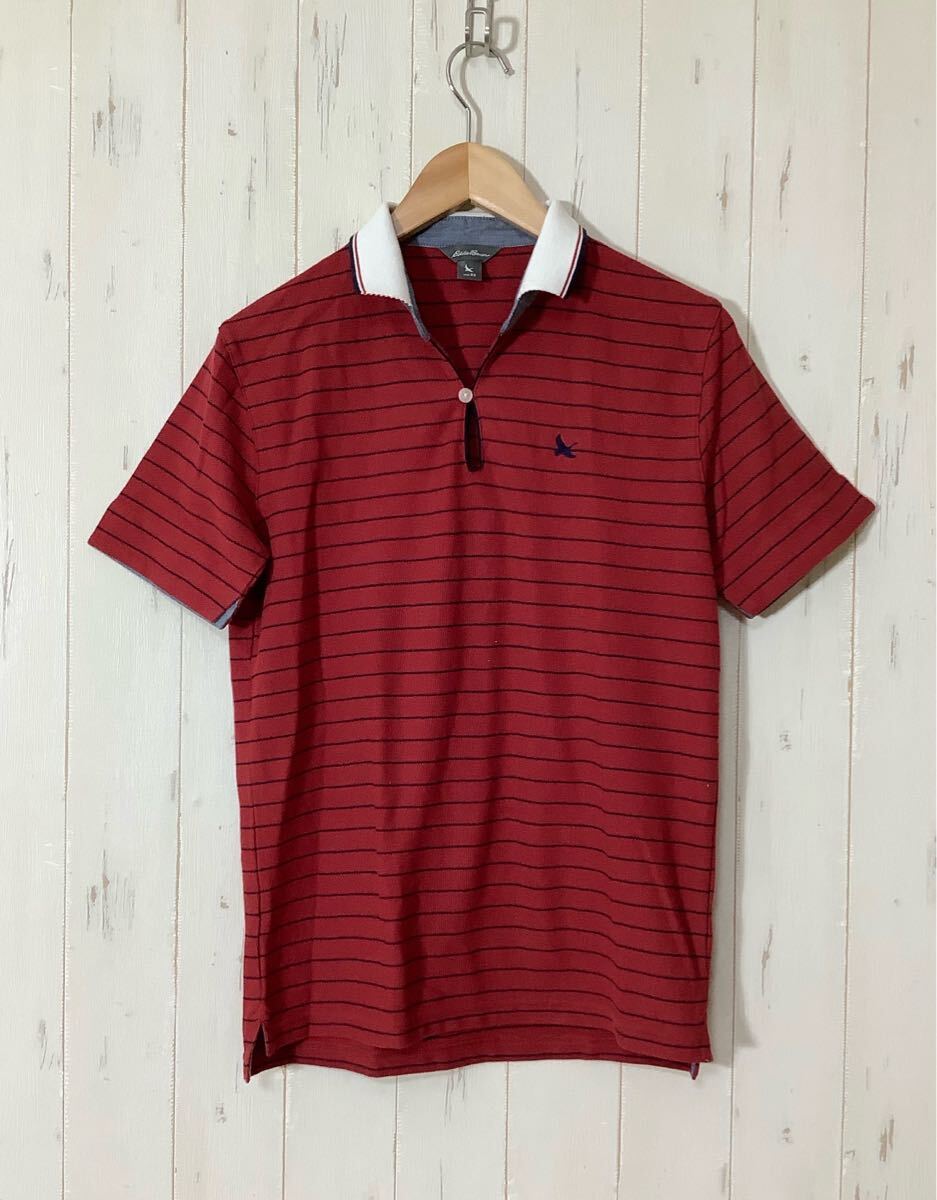 た1677 Eddie Bauer エディーバウアー ボーダー 半袖ポロシャツ XS レッド拍卖