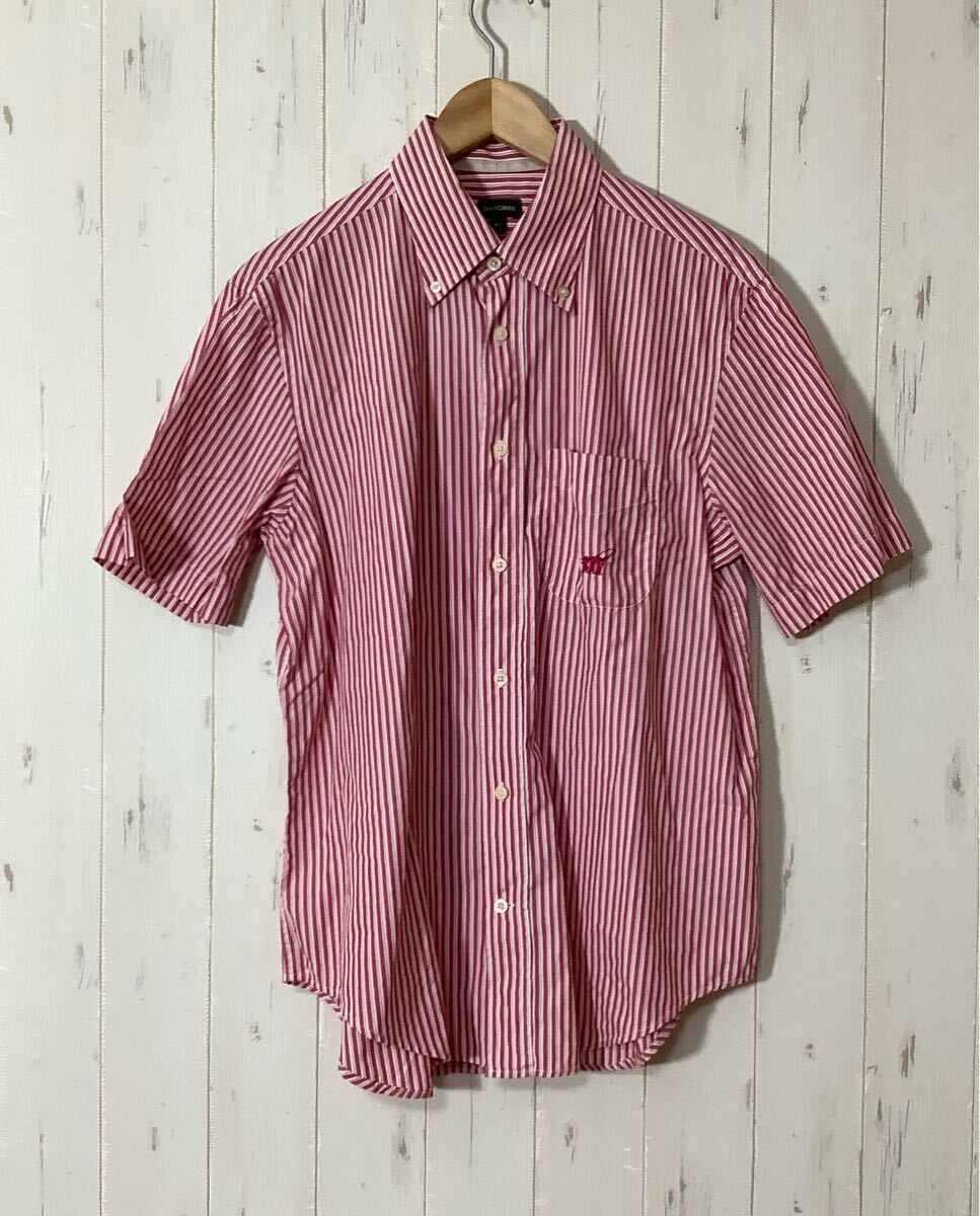 て1679 Henry Cotton's ヘンリーコットンズ ストライプ 半袖シャツ 41 レッド/ピンク系 ボタンダウン トルコ製拍卖