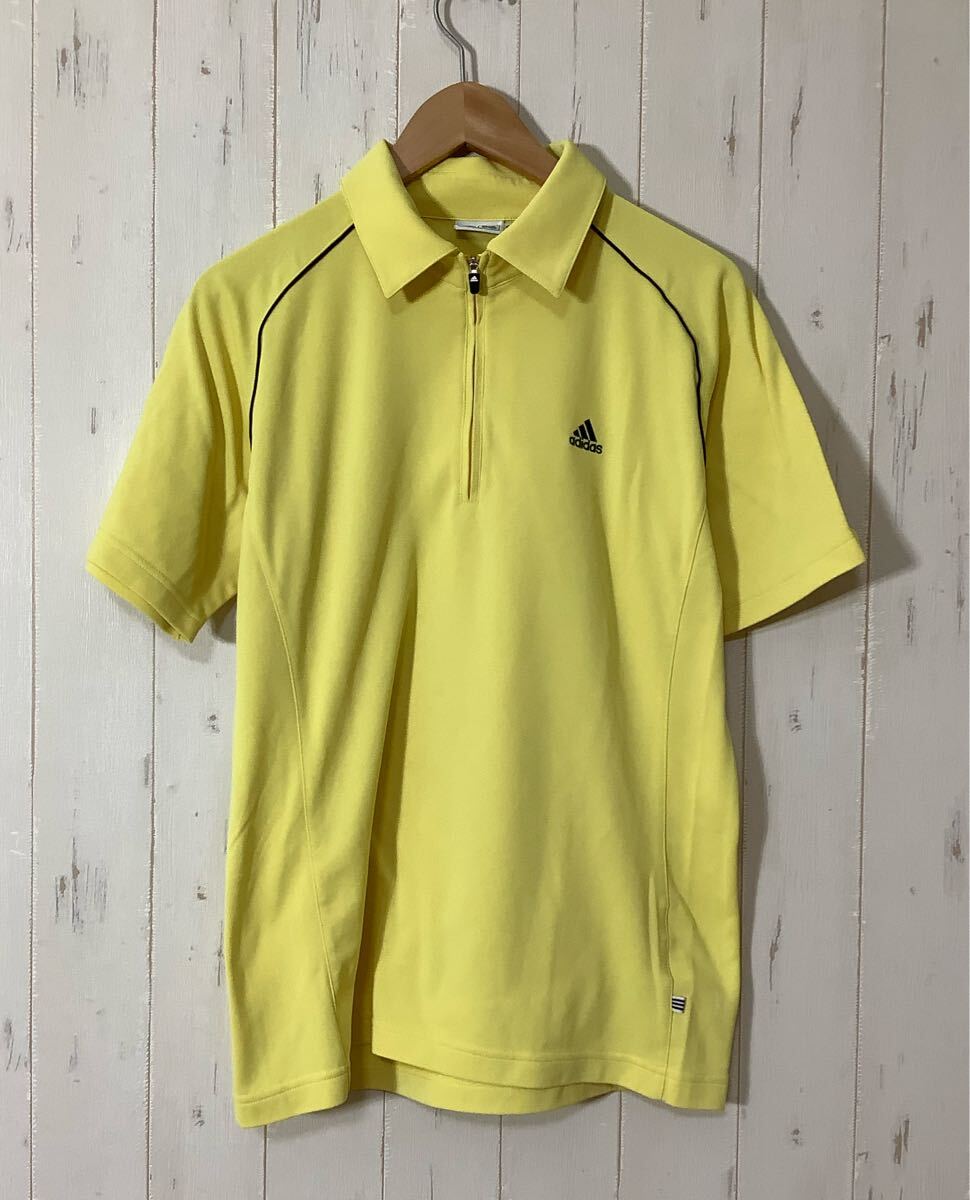 て1660 adidas GOLF アディダスゴルフ ハーフジップ 半袖シャツ L イエロー 拍卖
