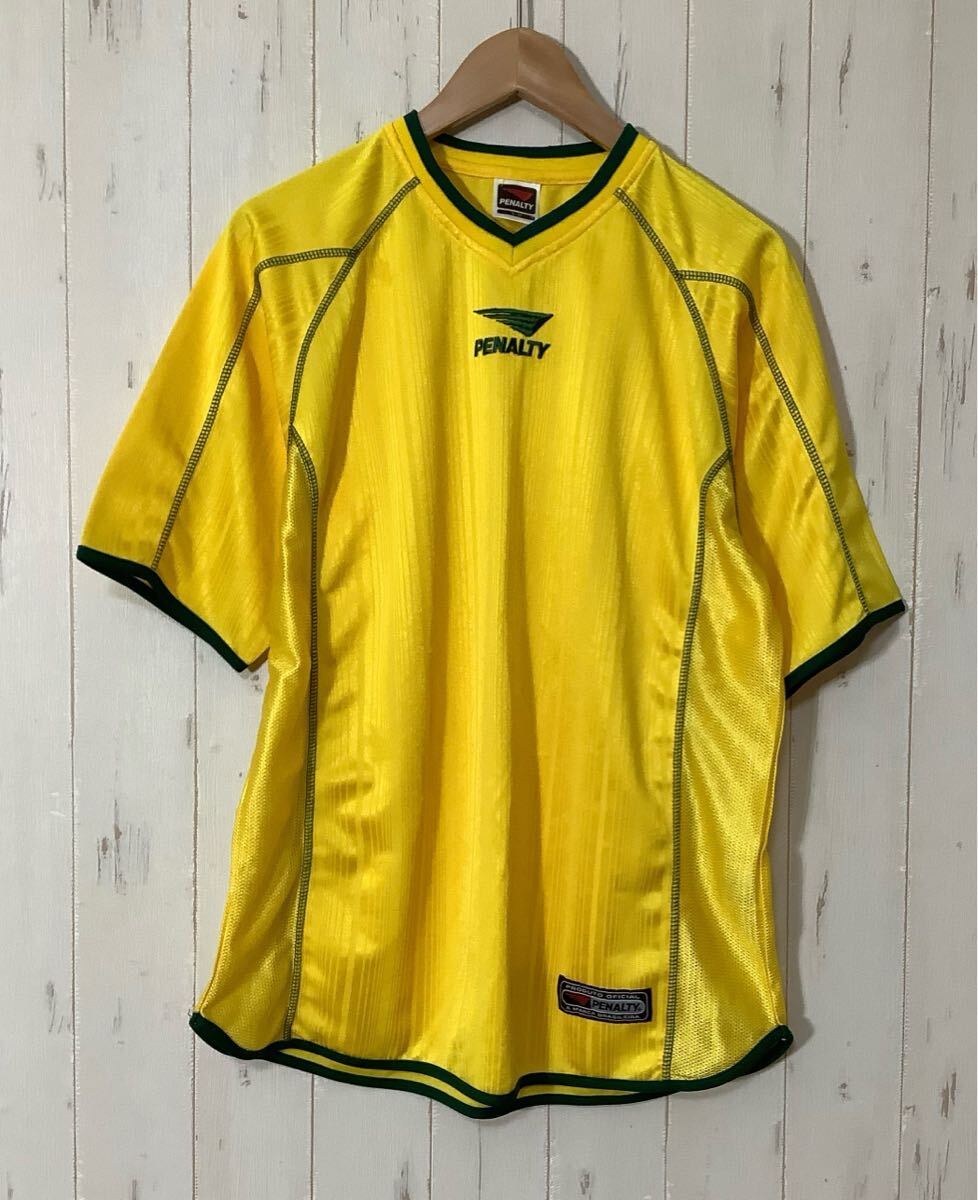 ち1636 PENALTY ペナルティ Vネック メッシュ半袖Tシャツ トレーニングウェア S-M イエロー ドライ 速乾 ロゴ刺繍拍卖