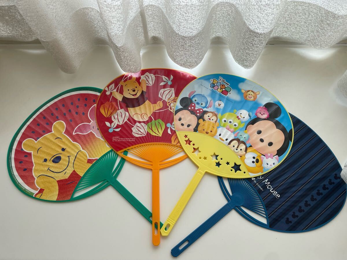 ディズニーキャラクターうちわ 4枚セット ツムツム ミッキー プーさん 第一生命ノベルティ拍卖