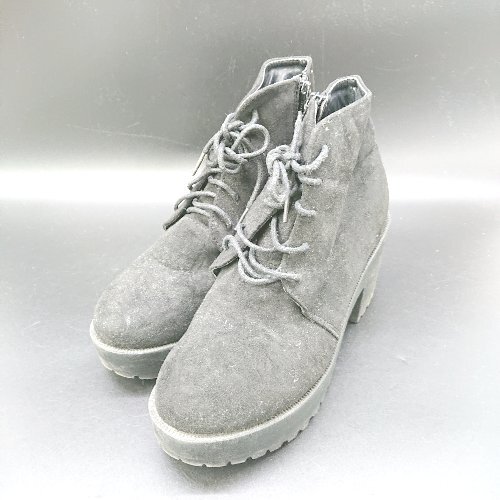 ■ ⊇ Vivian ビビアン チャンキーヒール レースアップ ショート ブーツ サイズL ブラック レディース E拍卖