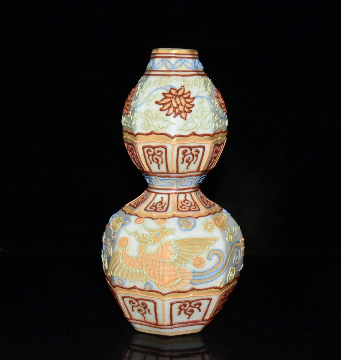【超珍館蔵】元 古陶瓷品 瀝粉 塗金 鳳紋 八方ひょうたん瓶 陶藝 古賞物 古董品 古美術品 時代物 旧家蔵出 稀少珍蔵品拍卖