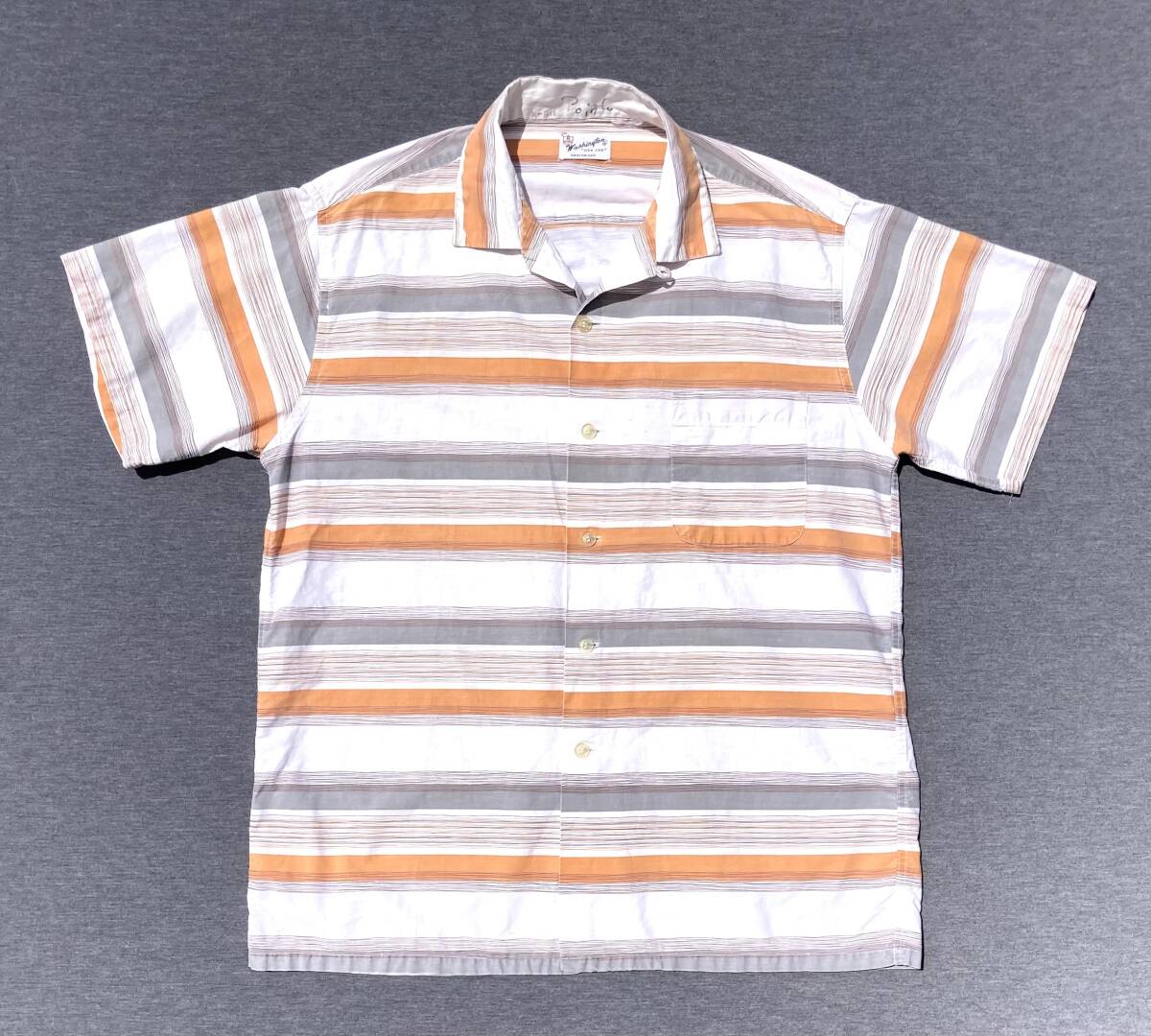 60s ビンテージ Washington DEE CEE ALL COTTON BOX オープンカラー シャツ ボーダー M 袋縫い ループカラー 開襟 コットン拍卖