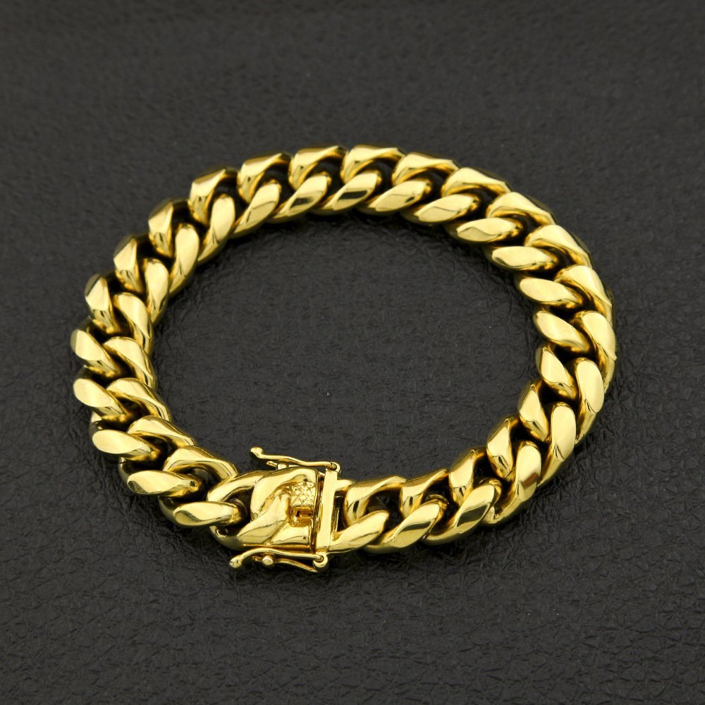 ZJM99 極太喜平 高級感 誕生日 メンズ レディース ゴールド マイアミチェーン ブレスレット バングル 18KGP 新品 拍卖