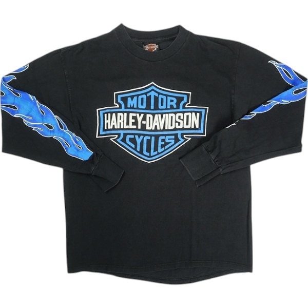VINTAGE ヴィンテージ Harley Davidson ハーレーダビッドソン Blue Flame LS Tee ロンT 黒 Size 【L】 【中古品-良い】 20821294拍卖