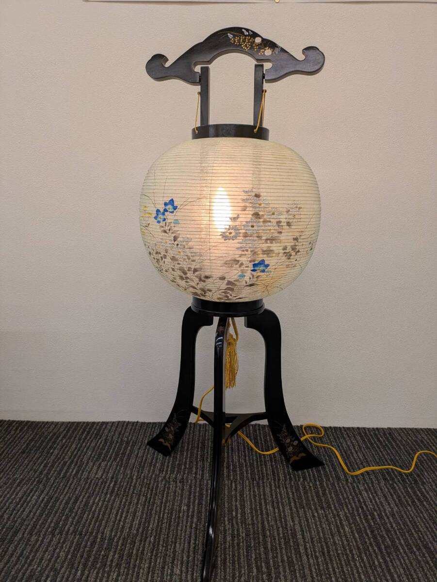 【M】●〇お盆提灯●〇 大内行灯 本場岐阜 オゼキ製作 菊蒔絵 箱付き 家庭用 イベント 和照明器具 インテリア 保管品拍卖