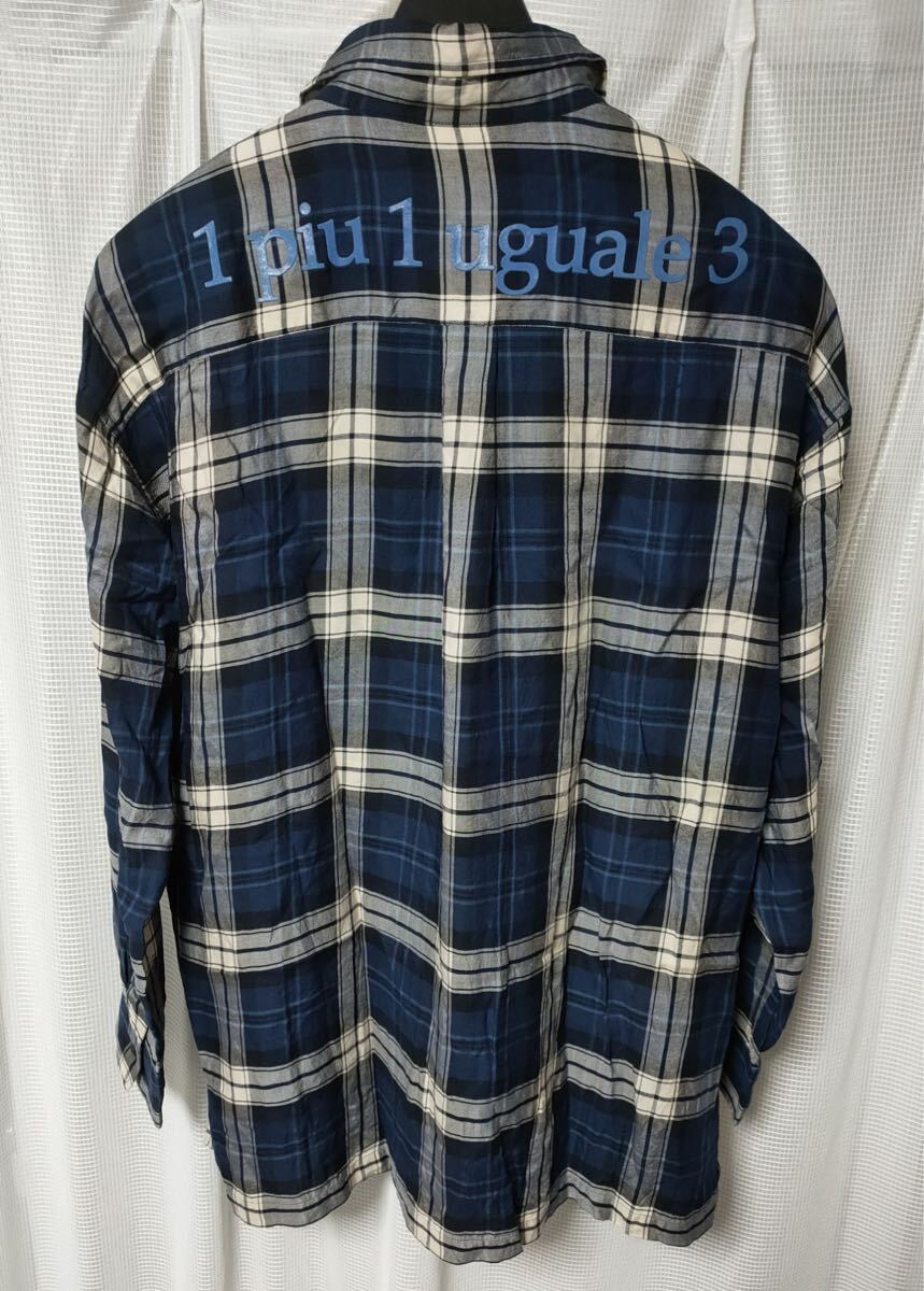 1piu1uguale3 BIG CHECK SHIRTS ビッグシルエット オーバーサイズチェックシャツ ネイビーブルー バックロゴ 定価52,800円拍卖