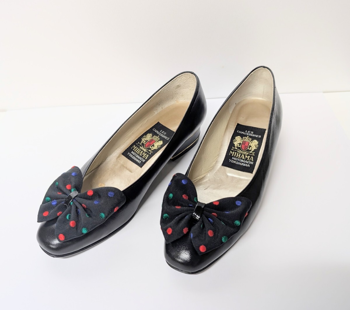 MIHAMA/ミハマ 本革 パンプス リボンデザイン 黒 22cm拍卖