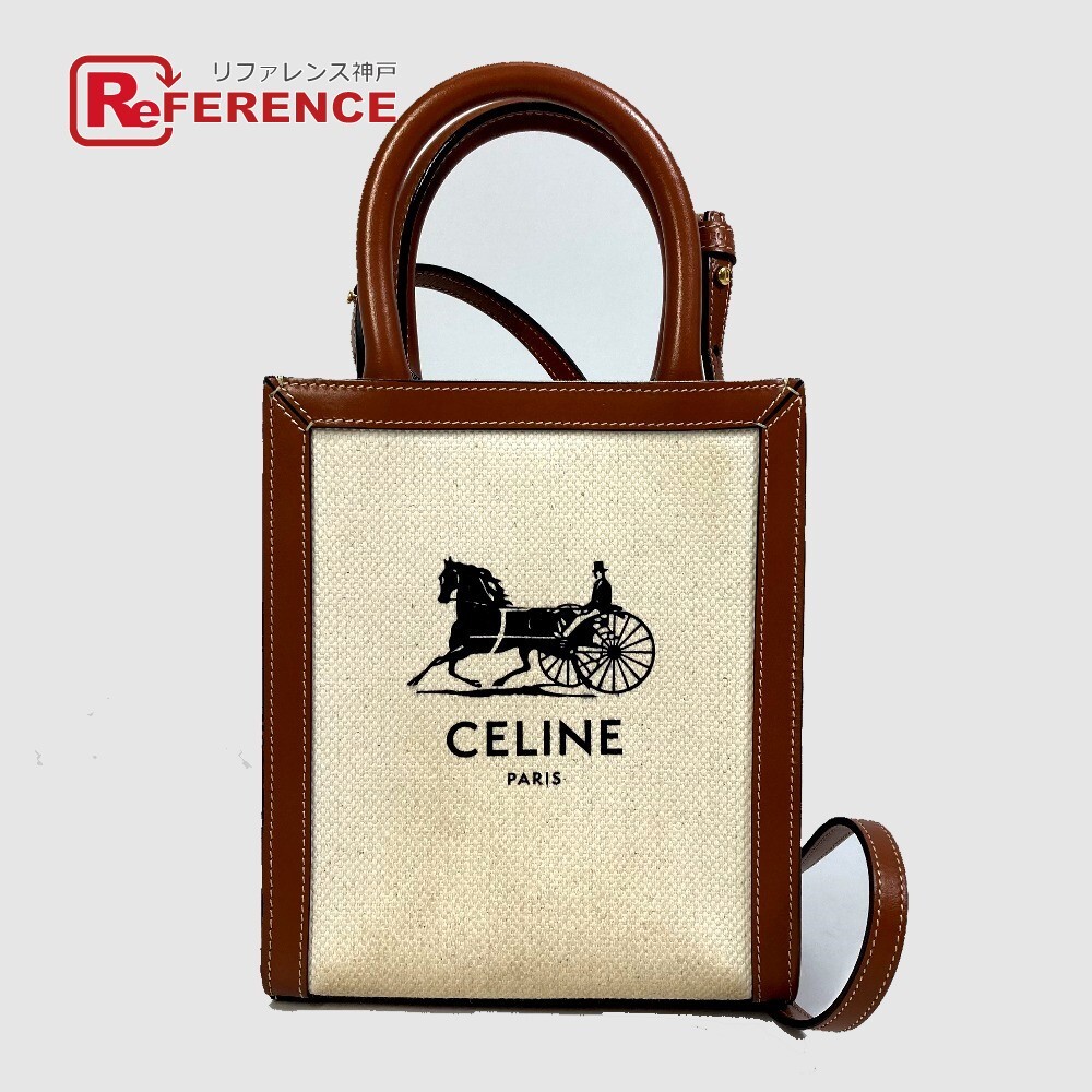 CELINE セリーヌ 193302DCI.02NT 馬車 バーティカルカバ ミニ 2WAY ショルダーバッグ キャンバス/レザー ナチュラル ベージュ レディース拍卖