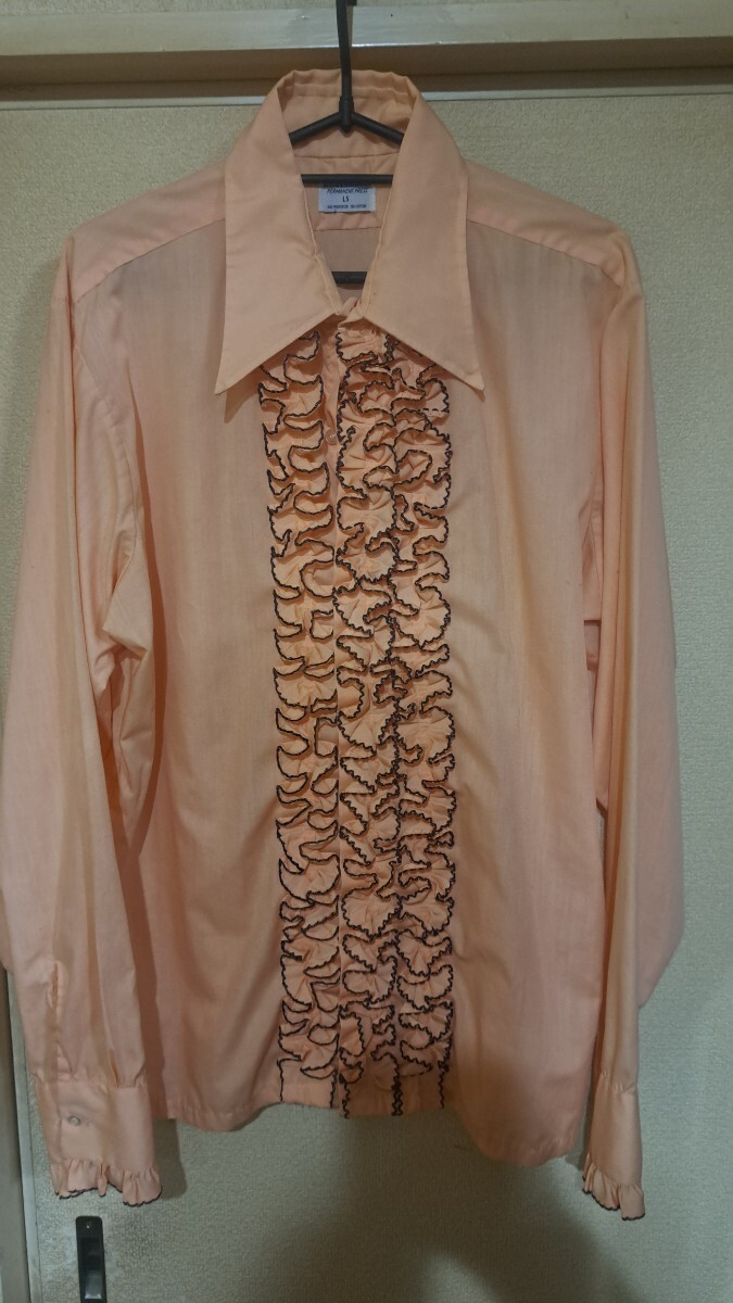 70sビンテージ 長袖 フリル ドレスシャツ 表記サイズ L5(説明欄実寸あり) L&M Fashions メンズ 古着 希少、レア拍卖