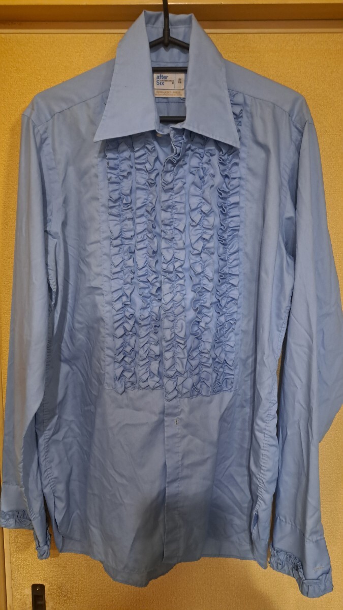 After Six 70s ビンテージ 長袖 フリル ドレスシャツ 表記サイズ 36 15と2分の1=L位(説明欄実寸あり) メンズ 古着 拍卖