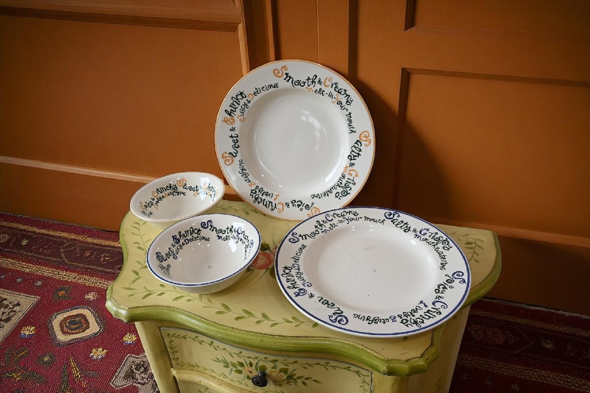 ○misterdonut ミスド ボウル プレート 4点セット 深皿 平皿 アメリカ製 FITCH社 可愛い英字ロゴ 古道具のgplus広島 2506i拍卖