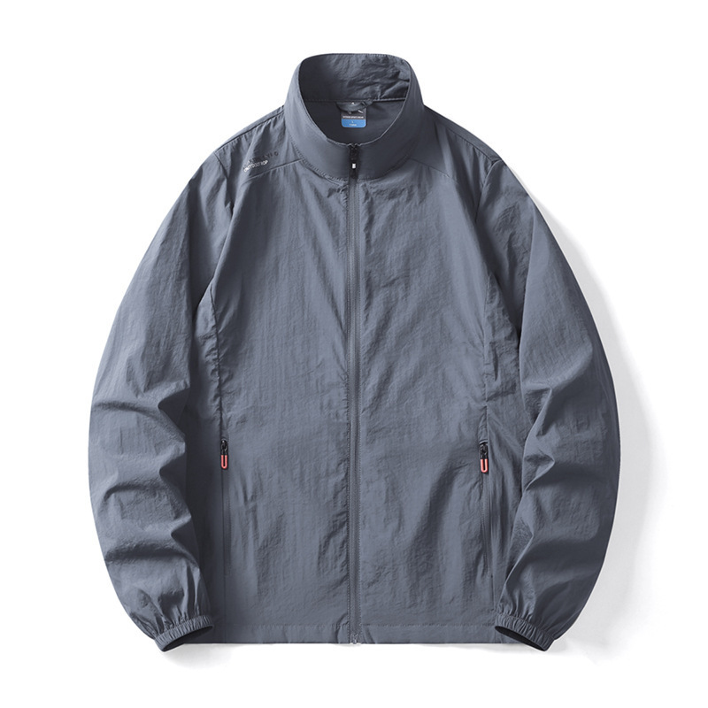 新作人気新品メンズ 立ち襟 ジャケット アウター UPF50+ UVカット 冷感 おしゃれ 無地 夏 通気 高級感 軽量 薄手 お色選択可ダークグレー拍卖