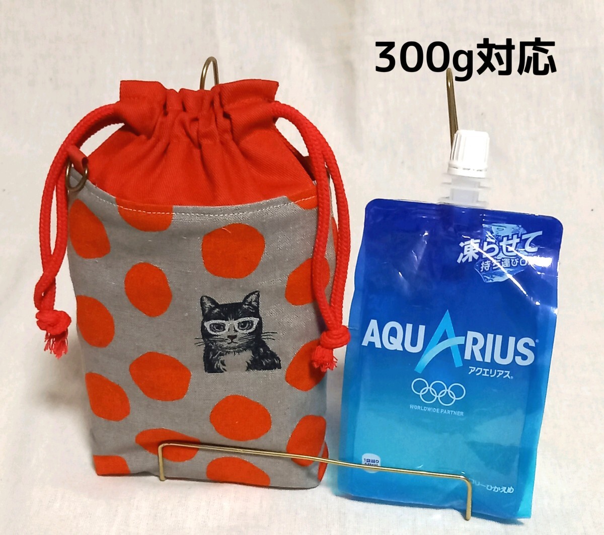 手作り☆保冷保温巾着袋☆赤ドット&眼鏡ねこちゃん☆エチノ拍卖