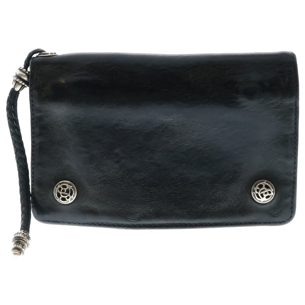 CHROME HEARTS クロムハーツ OLD FLRL 2ZIP STRAP オールド フローラルボタン 2ジップ レザーウォレット ブラック拍卖