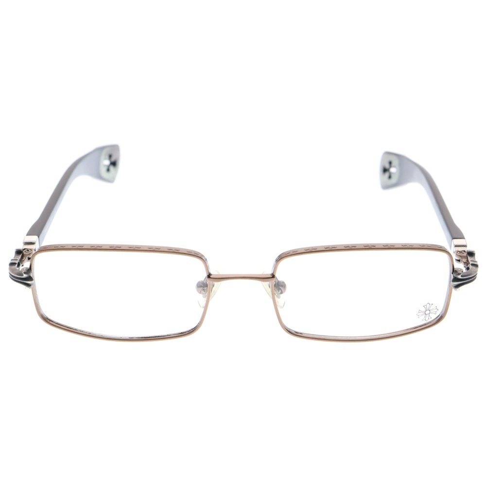 CHROME HEARTS クロムハーツ AXE ANTIQUE SILVER EBONY WOOD CHクロス スクエアフレーム エボ二ウッド 眼鏡 ブラウン/シルバー拍卖