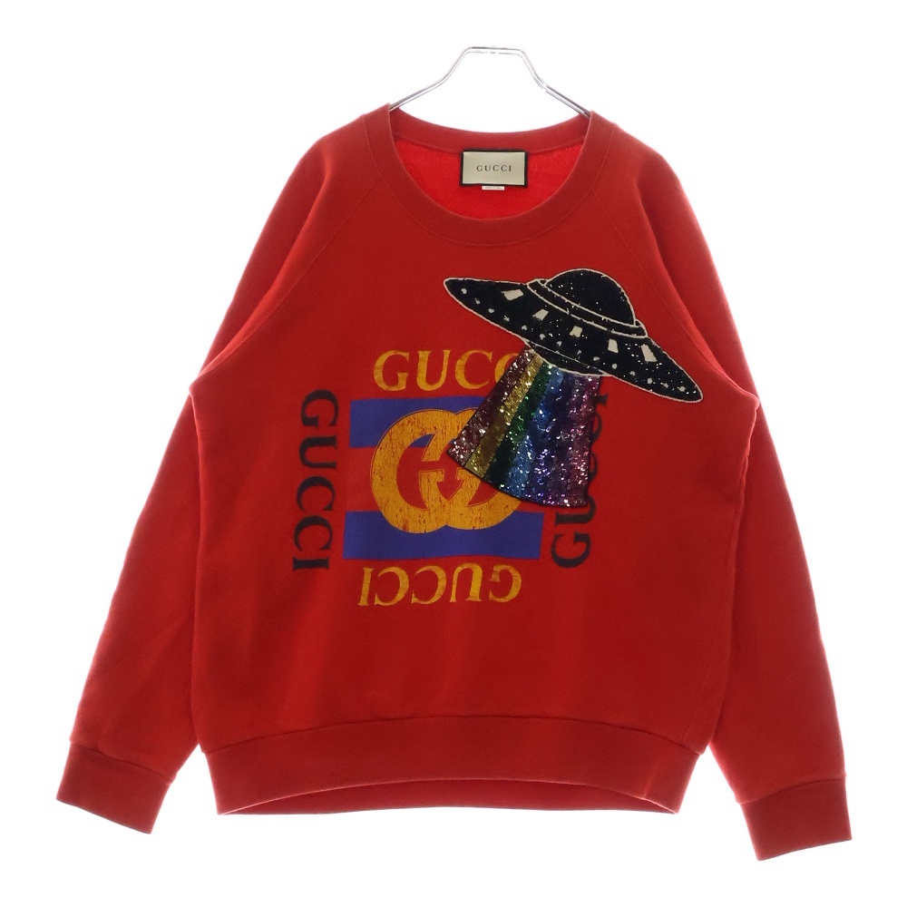 GUCCI グッチ Sweatshirt スパンコール装飾 クルーネックスウェットトレーナー レッド 457924 X9D26拍卖