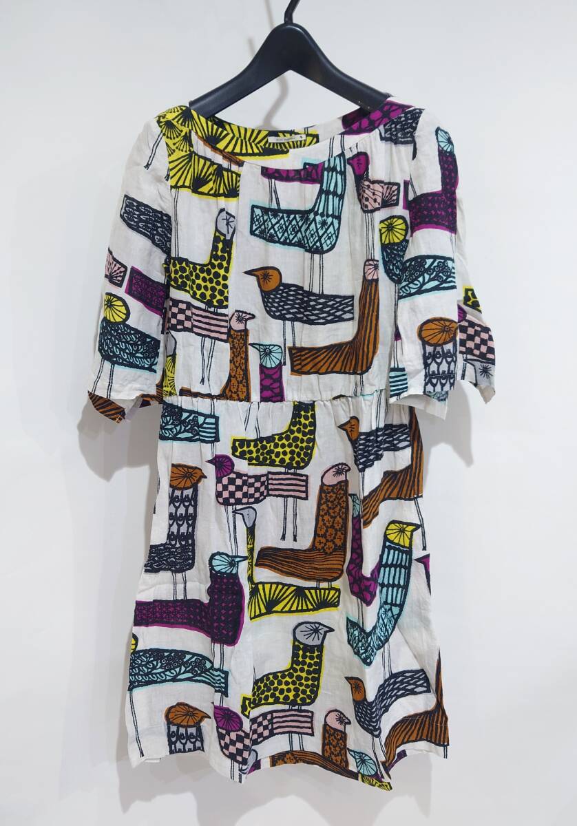 mina perhonen ミナペルホネン mingling 総柄 リネン ワンピース ホワイト 36 Y-333598拍卖