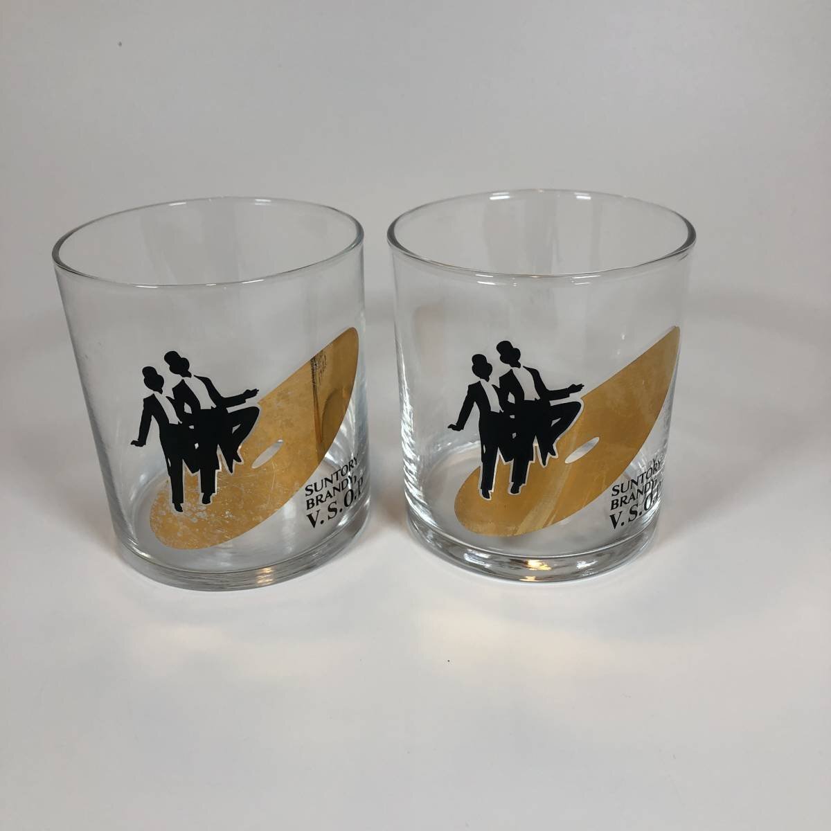ER-60【サントリー】SUNTORY BRANDY V.S.O.P 昭和レトロ レトロフューチャー ロックグラス コップ 2客セット 中古拍卖